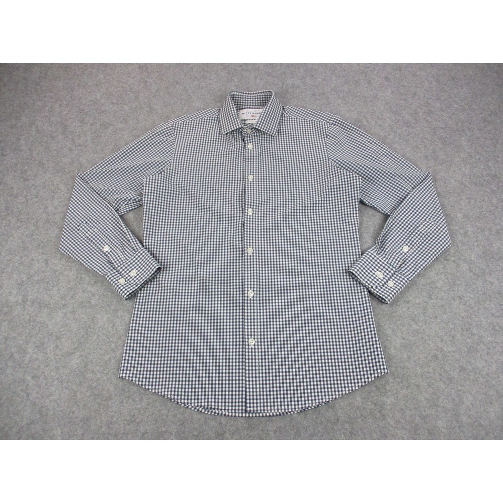 Mizzen Main Shirt Mens Small Blue Leeward Trim Fit Gingham Stretch Long Sleeve